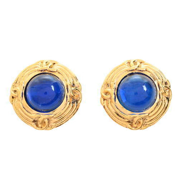 Chanel coco mark grippore color stone earrings blue/gold metal