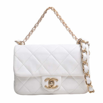 CHANEL Lambskin Mini Matelasse Coco Mark 2WAY Chain Shoulder Bag White Ladies