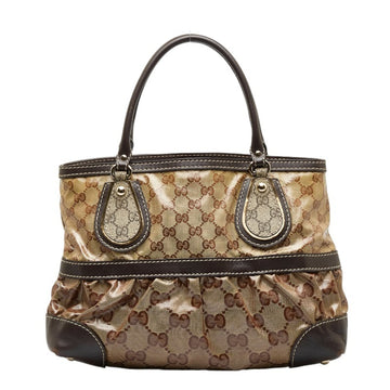 GUCCI GG Crystal Handbag 223964 Beige Brown PVC Leather Women's