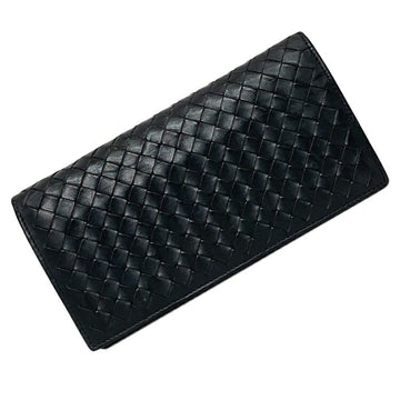 Bottega Veneta Bifold Long Wallet Black Intrecciato 156819 Leather BOTTEGA VENETA Flap Fold 10 Cards