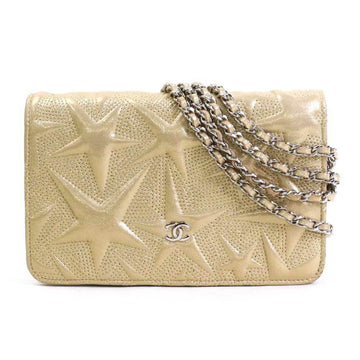 CHANEL Wallet Chain Shoulder Bag Coco Mark Leather/Metal Gold/Silver Women's e55872a