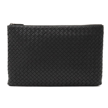 BOTTEGA VENETA Intrecciato Clutch Bag Second Flat Pouch Calf Leather Black 355261