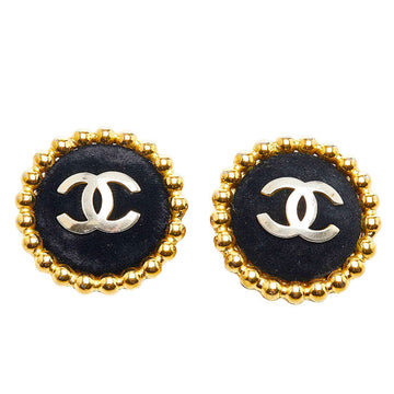 Chanel coco mark earrings 23 gold black plated velor ladies CHANEL