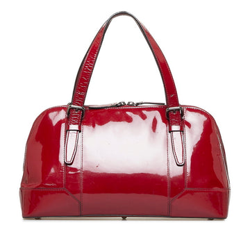 BURBERRY Nova Check Handbag Red Enamel Ladies