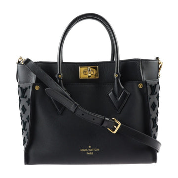 LOUIS VUITTON On My Side MM Handbag M53826 Calf Leather Black Gold Hardware Monogram Taffetage 2WAY Shoulder Bag Vuitton