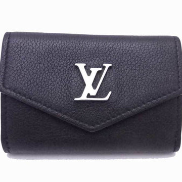 LOUIS VUITTON Trifold Wallet Compact Portefeuille Lock Mini Black Leather x Silver Hardware Women's M63921