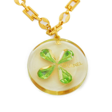 CHANEL Necklace Clover Crystal Round Logo Resin Clear Green Long Chain 01C Vintage Coco Mark Men's Women's Accessories Jewelry