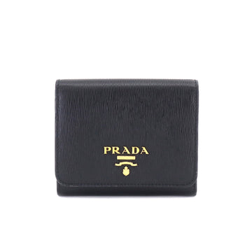 PRADA tri-fold wallet leather black 1MH176 gold hardware Wallet