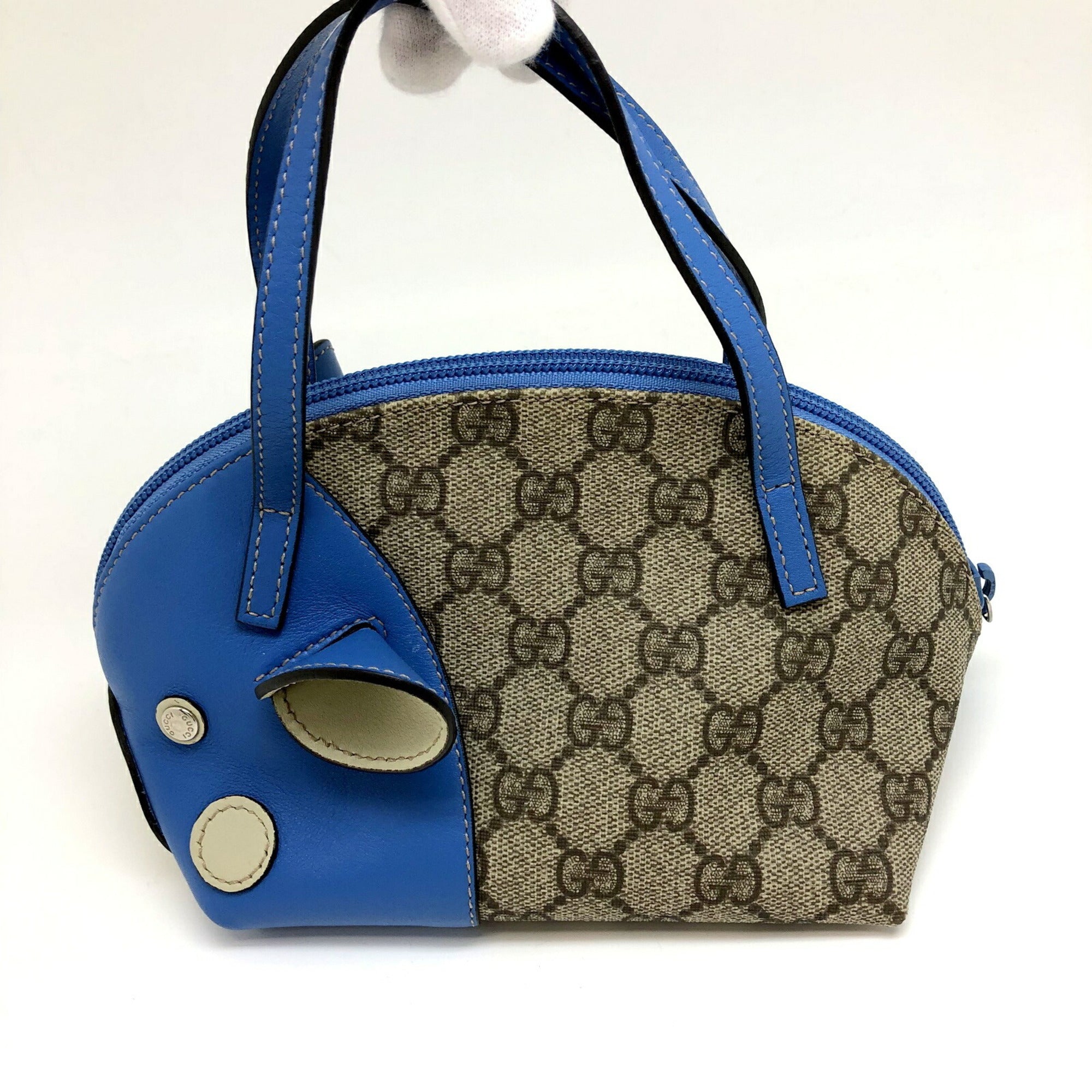 GUCCI Handbag 271093 GG Pattern Pig PVC Leather Beige Blue Silver Hard