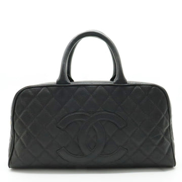 CHANEL Matelasse Cocomark Handbag Boston Bag Caviar Skin Leather Black A20997