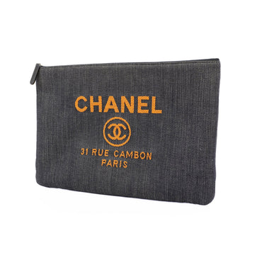 Chanel Clutch Bag Deauville Denim Navy/Orange Silver metal