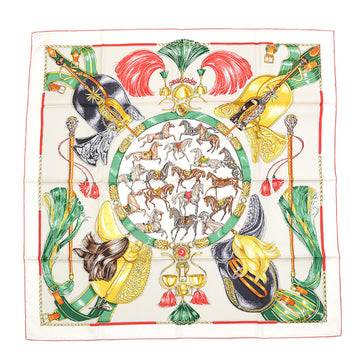 HERMES Carre 90 Scarf Equestrian March CAVALCADES Bron/Grispeel/Veil Silk 100%