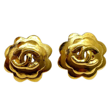 Chanel earrings flower vintage 96P ladies gold GP logo here mark