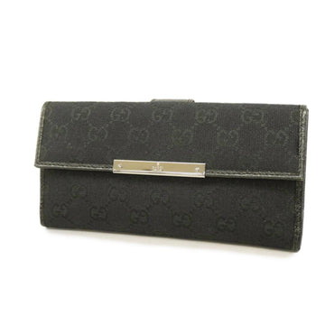 GUCCI Trifold Long Wallet GG Canvas 112715 Black Ladies