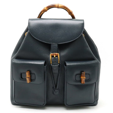GUCCI Bamboo Rucksack Backpack Leather Navy 003.2058.0016