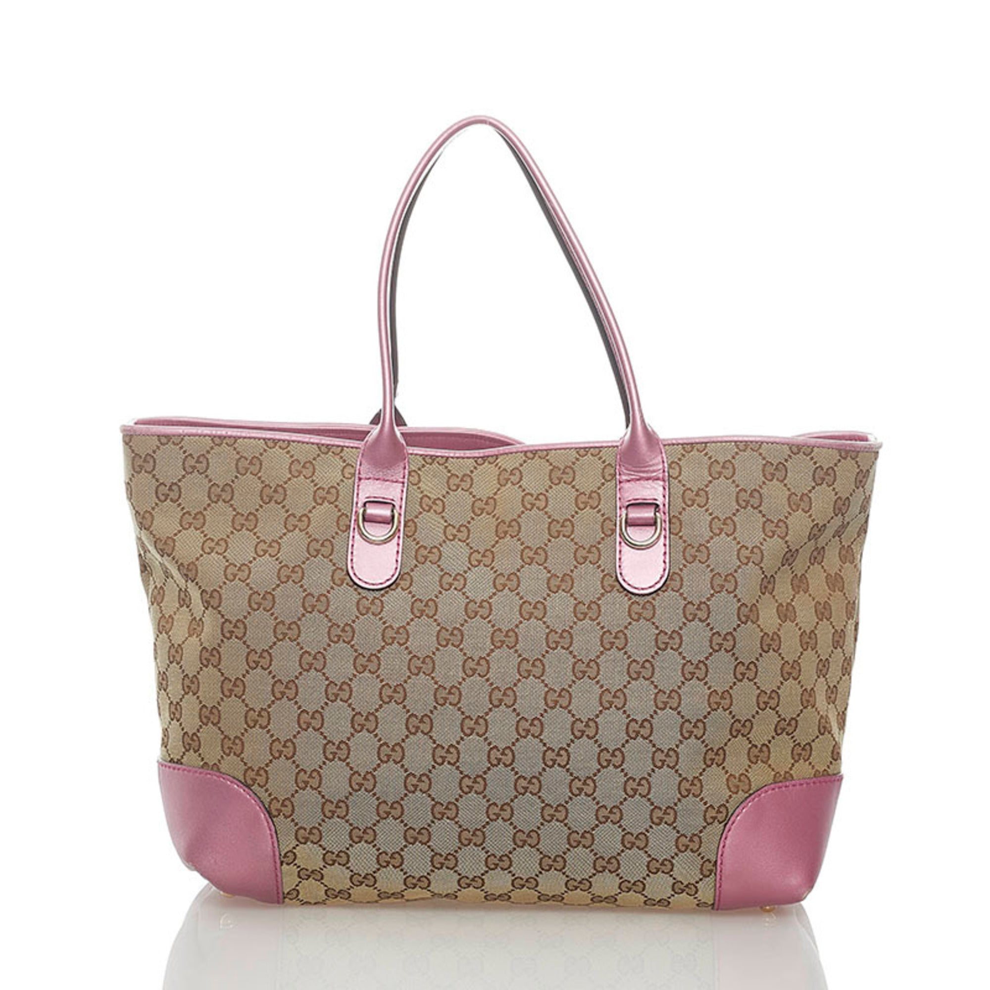 Gucci GG Canvas Tote Bag 269956 Beige Pink Leather Ladies GUCCI