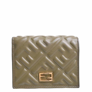 FENDI Leather Baguette Bifold Wallet 8M0420 Khaki Ladies