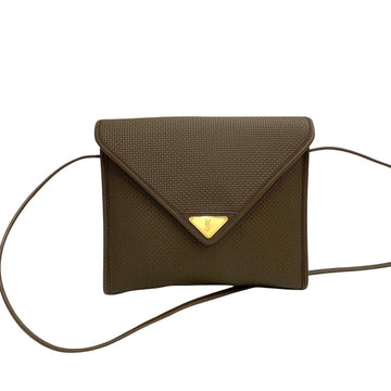 SAINT LAURENT Yves  Vintage YSL Logo Hardware Leather Mini Shoulder Bag Pochette Sacoche Khaki