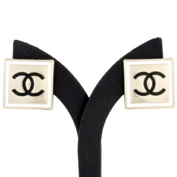 Chanel Coco Mark Earrings Square Metal Champagne B21B