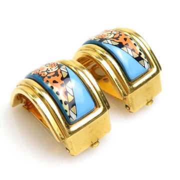 HERMES Earrings Email Leopard Metal Blue Ladies