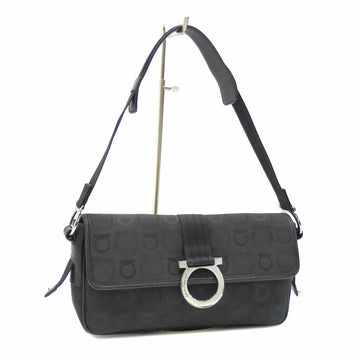 Salvatore Ferragamo Shoulder Bag Ladies Black Silver Canvas AF-215380 Gancini