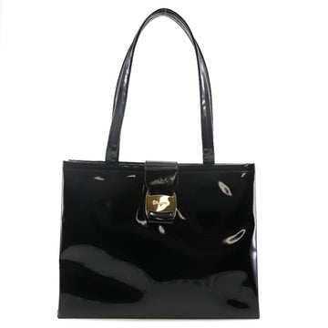 SALVATORE FERRAGAMO Vala Tote Bag 21 8254 Enamel Made in Italy Black Magnetic Type Ladies