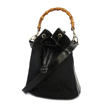 Gucci Bamboo 2WAY Bag 000 2113 0633 Women's Nylon Canvas Handbag Black