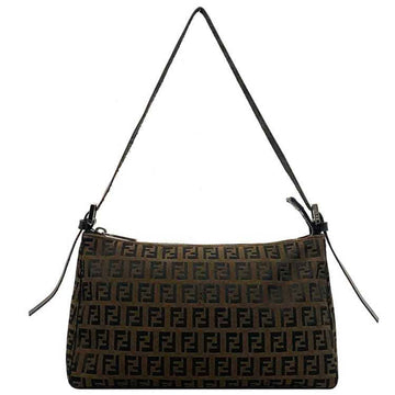 FENDI bag brown black zucchino handbag canvas leather  FF