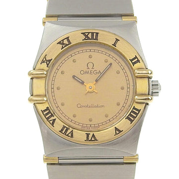 OMEGA Constellation Mini Watch Stainless Steel Swiss Made Silver/Gold Quartz Analog Display Beige Dial Women's