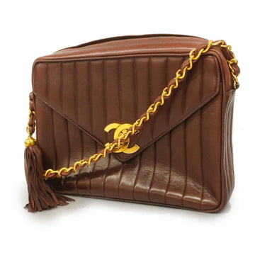 CHANEL Shoulder Bag Mademoiselle Fringe Lambskin Brown Gold Hardware Women's