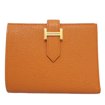 HERMES Bearn Wallet Orange G Hardware Chevre B Engraved Men Women