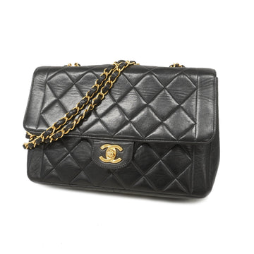 Chanel Matelasse W Chain Women's Leather Shoulder Bag Black