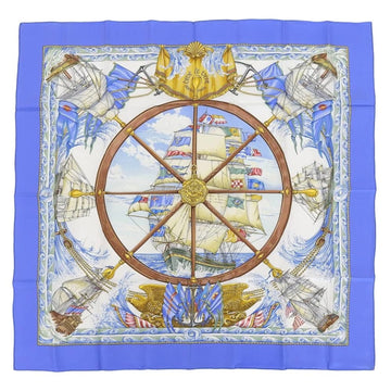 HERMES Carre 90 vive le vent wind blowing scarf silk blue