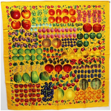 GUCCI Silk Scarf Muffler Orange x Multicolor Fruit Pattern  Women's