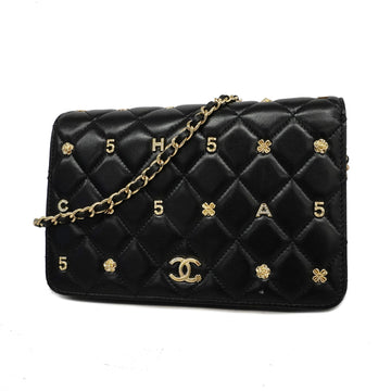 Chanel Matelasse Chain Wallet Icon Gold Hardware Women's Lambskin Chain/Shoulder Wallet Black