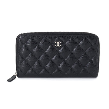 CHANEL matelasse classic long zip wallet round fastener caviar skin leather black AP0242 Matelasse Long Wallet