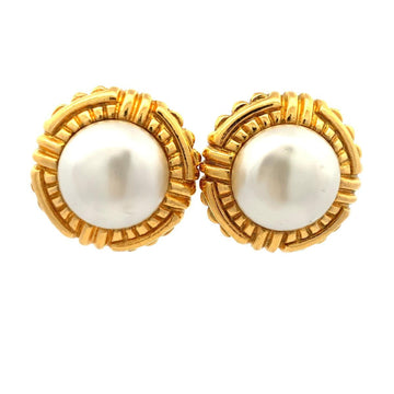 CHANEL earrings vintage fake pearl GP plated gold ladies