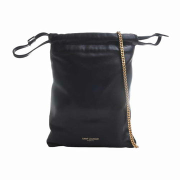 SAINT LAURENT Leather Drawstring Pouch Chain Shoulder Bag 640714 Black