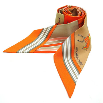 HERMES Twilly Couvertures Nouvelles New Blanket Women's Scarf Muffler 100% Silk Orange