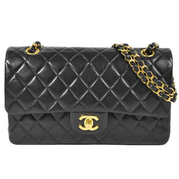 Chanel Matrasse 25 No. 6 W Flap Chain Shoulder Bag Coco Mark Black Lambskin A01112