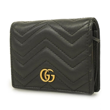 GUCCI Wallet GG Marmont 466492 Leather Black Gold Hardware Women's