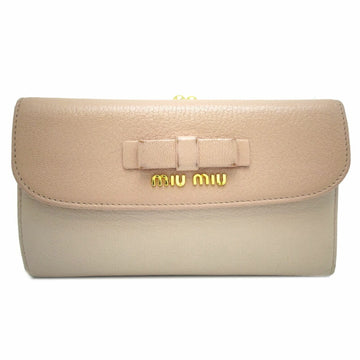 MIU MIU Miu Ribbon Clasp Wallet Women's Long 5ME120 Leather Pink