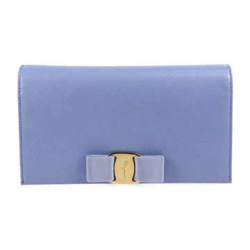 SALVATORE FERRAGAMO Vara long wallet 22 B850 leather blue chain