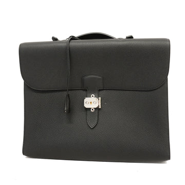 HERMES[3yb1339] Auth  Briefcase Sac Adepeche 38 C Engraved Togo Black Silver metal