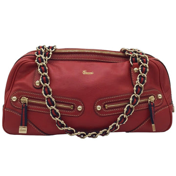 Gucci Sherry Line Chain Boston Bag Shoulder Leather Red Navy Gold Hardware 152462 Ladies