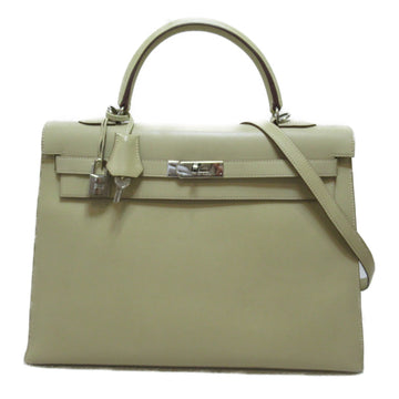 HERMES Kelly 35 handbag outside sewing Beige Box calf leather leather