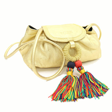 LOEWE Shoulder Bag Gold Leather Pochette Small Tassel Fringe Classic Retro Women's