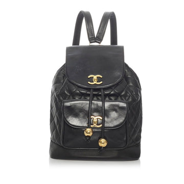 Chanel Matelasse Coco Mark Black Lambskin Chain Rucksack Backpack Women's