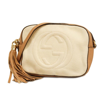 GUCCI Shoulder Bag Soho 308364 Canvas Leather Beige White Gold Hardware Women's