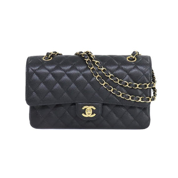 CHANEL Matelasse 25 Chain Shoulder Bag Caviar Skin Leather Black A01112 Gold Hardware